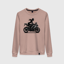 Свитшот хлопковый женский Силуэт девушки на мотоцикле, цвет: пыльно-розовый