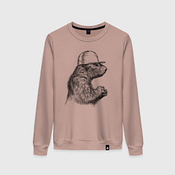 Свитшот хлопковый женский Суслик в кепке, цвет: пыльно-розовый