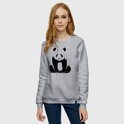 Свитшот хлопковый женский Грустная панда сидит, цвет: меланж — фото 2