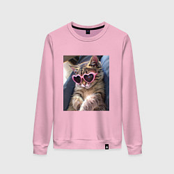 Свитшот хлопковый женский Милый мем-кот в очках в стиле аниме, цвет: светло-розовый