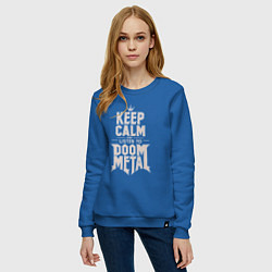 Свитшот хлопковый женский Слушай дум-метал, цвет: синий — фото 2