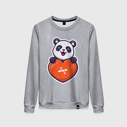 Свитшот хлопковый женский Сердечная панда, цвет: меланж