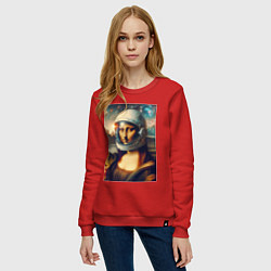 Свитшот хлопковый женский Mona Lisa astronaut - neural network, цвет: красный — фото 2