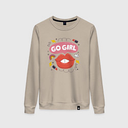 Свитшот хлопковый женский Go girl lips, цвет: миндальный