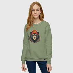 Свитшот хлопковый женский Русский медведь в шапке с гербом, цвет: авокадо — фото 2