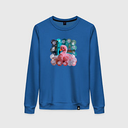 Свитшот хлопковый женский Розовый фламинго игрушка, цвет: синий