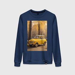 Свитшот хлопковый женский Желтый ретро автомобиль, цвет: тёмно-синий