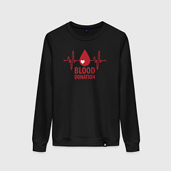 Свитшот хлопковый женский Донорство крови, цвет: черный