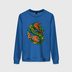 Свитшот хлопковый женский Азиатский зеленый дракон, цвет: синий