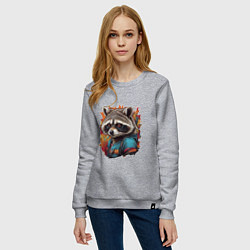 Свитшот хлопковый женский Космический енот, цвет: меланж — фото 2