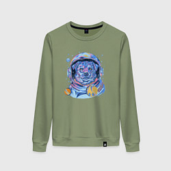 Свитшот хлопковый женский Собака космонавт, цвет: авокадо