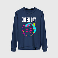 Свитшот хлопковый женский Green Day rock star cat, цвет: тёмно-синий