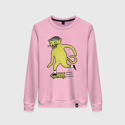 Свитшот хлопковый женский Кот скейтбордист, цвет: светло-розовый