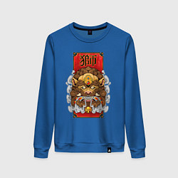 Свитшот хлопковый женский Мифологический китайский лев, цвет: синий