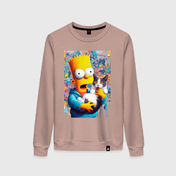 Женский свитшот Bart Simpson with a kitten - ai art