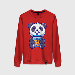 Свитшот хлопковый женский Drinking panda, цвет: красный