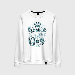 Свитшот хлопковый женский Любимая собака лапы дом, цвет: белый