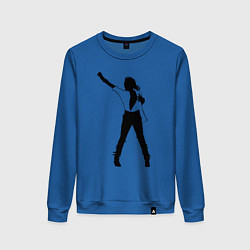 Свитшот хлопковый женский Черный силуэт кричащего Джексона, цвет: синий