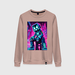 Свитшот хлопковый женский Minecraft - dude in the neon city, цвет: пыльно-розовый