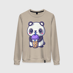 Свитшот хлопковый женский Panda drink, цвет: миндальный