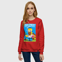 Свитшот хлопковый женский Homer Simpson and Minecraft - collaboration ai art, цвет: красный — фото 2