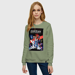Свитшот хлопковый женский Рей Аянами Аска Лэнгли Сорью, цвет: авокадо — фото 2