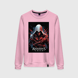 Свитшот хлопковый женский Assassins creed красные пятна, цвет: светло-розовый