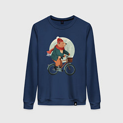 Свитшот хлопковый женский Медвежонок на велосипеде, цвет: тёмно-синий