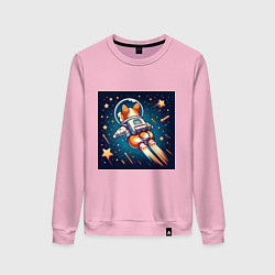 Свитшот хлопковый женский Реактивный корги в космосе, цвет: светло-розовый