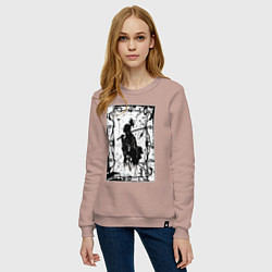 Свитшот хлопковый женский Воин с катаной, цвет: пыльно-розовый — фото 2