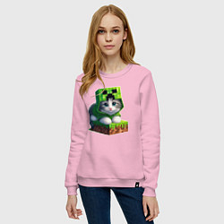 Свитшот хлопковый женский Kitten creeper collaboration - ai art, цвет: светло-розовый — фото 2