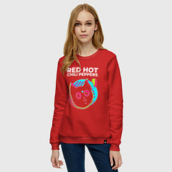 Свитшот хлопковый женский Red Hot Chili Peppers rock star cat, цвет: красный — фото 2