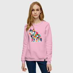 Свитшот хлопковый женский Funny wolf - patchwork ai art, цвет: светло-розовый — фото 2