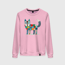 Свитшот хлопковый женский Funny fox - patchwork ai art, цвет: светло-розовый