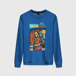 Свитшот хлопковый женский Пират за компьютером, цвет: синий