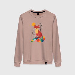 Свитшот хлопковый женский Лиса под солнцем между деревьями, цвет: пыльно-розовый