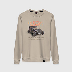 Свитшот хлопковый женский Хот род и надпись живи быстро, цвет: миндальный