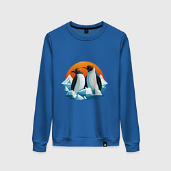 Свитшот хлопковый женский Пингвины среди льдов, цвет: синий