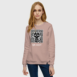 Свитшот хлопковый женский QR-кот, цвет: пыльно-розовый — фото 2