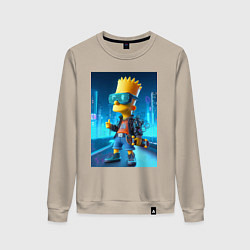 Женский свитшот Барт Симпсон в неоновом городе со скейтбордом - не