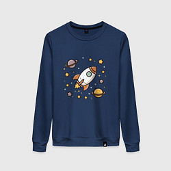 Свитшот хлопковый женский Ракета to the moon, цвет: тёмно-синий