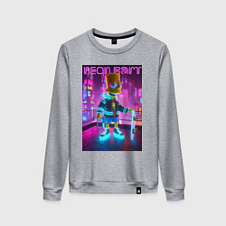 Свитшот хлопковый женский Neon Bart - with skateboard ai art fantasy, цвет: меланж