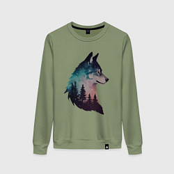 Свитшот хлопковый женский Волк силуэт, цвет: авокадо