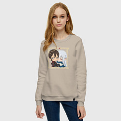 Свитшот хлопковый женский Арт по аниме о владыке демонов и его жене эльфийке, цвет: миндальный — фото 2