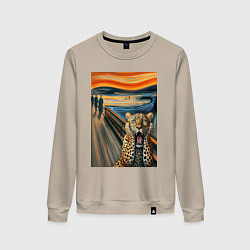 Женский свитшот Леопард кричит - мем картина от нейросети