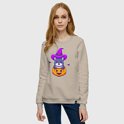 Свитшот хлопковый женский Kitty halloween, цвет: миндальный — фото 2