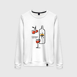 Свитшот хлопковый женский Абстракция бутылка и бокал вина, цвет: белый
