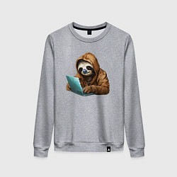 Свитшот хлопковый женский Ленивец за ноутбуком, цвет: меланж