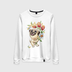 Женский свитшот Мопс с букетом