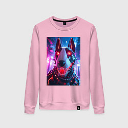 Свитшот хлопковый женский Морда кибер бультерьера - неоновое свечение, цвет: светло-розовый